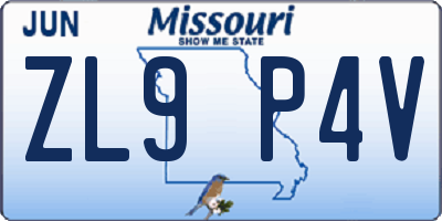 MO license plate ZL9P4V