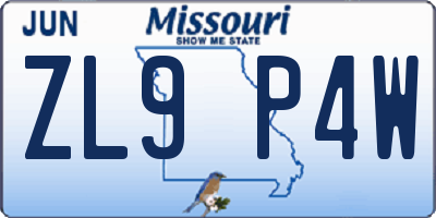 MO license plate ZL9P4W