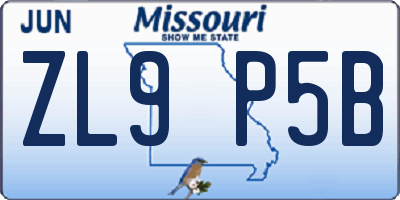 MO license plate ZL9P5B