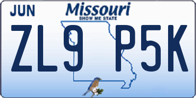 MO license plate ZL9P5K