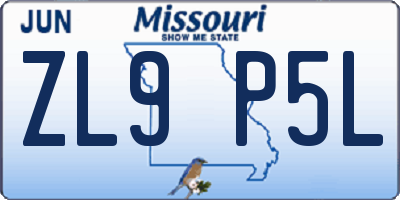 MO license plate ZL9P5L