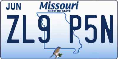 MO license plate ZL9P5N