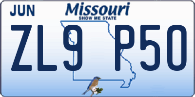 MO license plate ZL9P5O