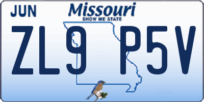 MO license plate ZL9P5V