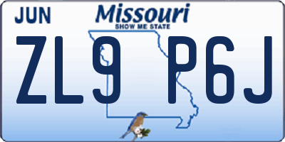 MO license plate ZL9P6J
