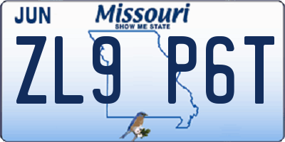 MO license plate ZL9P6T