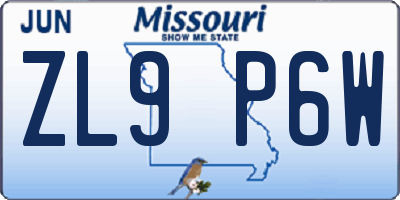 MO license plate ZL9P6W