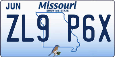 MO license plate ZL9P6X