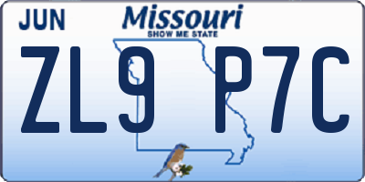 MO license plate ZL9P7C