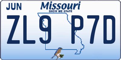 MO license plate ZL9P7D