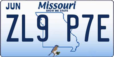 MO license plate ZL9P7E