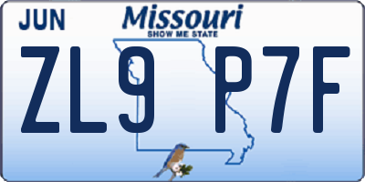 MO license plate ZL9P7F