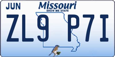 MO license plate ZL9P7I
