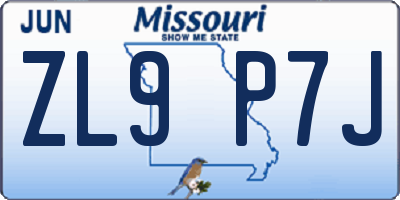 MO license plate ZL9P7J