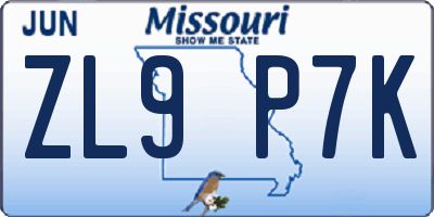 MO license plate ZL9P7K
