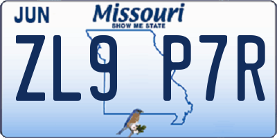 MO license plate ZL9P7R