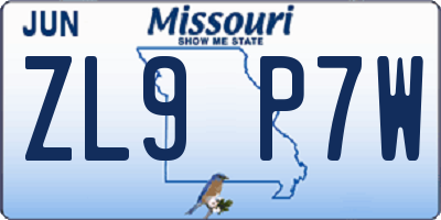 MO license plate ZL9P7W