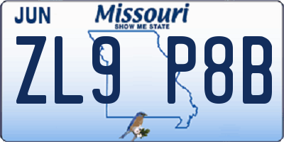 MO license plate ZL9P8B