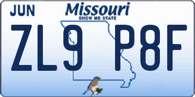MO license plate ZL9P8F