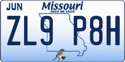 MO license plate ZL9P8H