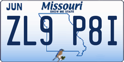 MO license plate ZL9P8I