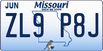 MO license plate ZL9P8J