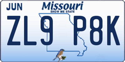 MO license plate ZL9P8K