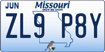 MO license plate ZL9P8Y