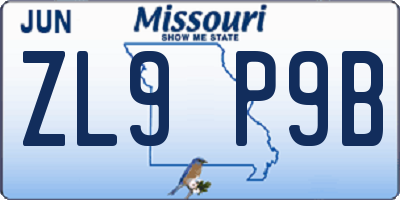 MO license plate ZL9P9B