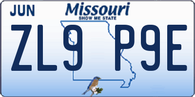 MO license plate ZL9P9E