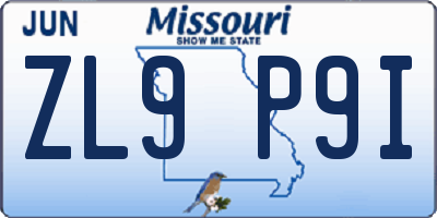 MO license plate ZL9P9I
