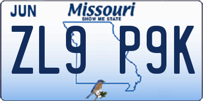 MO license plate ZL9P9K