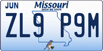 MO license plate ZL9P9M