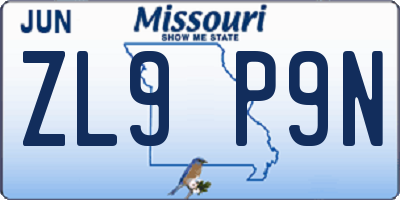 MO license plate ZL9P9N