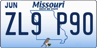 MO license plate ZL9P9O