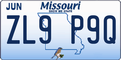 MO license plate ZL9P9Q
