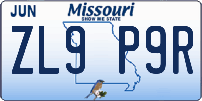 MO license plate ZL9P9R