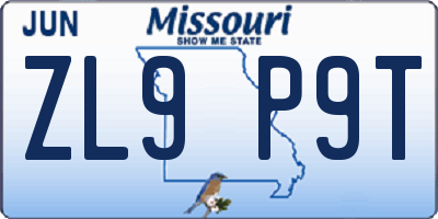 MO license plate ZL9P9T