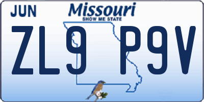 MO license plate ZL9P9V
