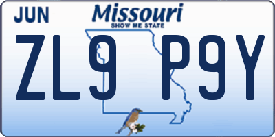 MO license plate ZL9P9Y
