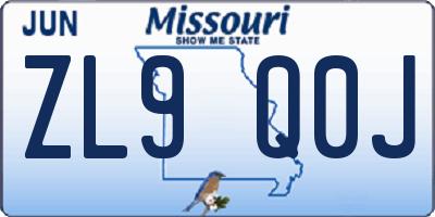 MO license plate ZL9Q0J