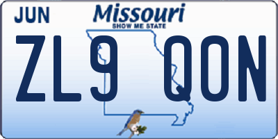 MO license plate ZL9Q0N