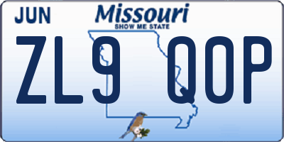 MO license plate ZL9Q0P
