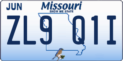 MO license plate ZL9Q1I