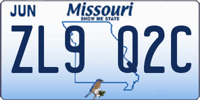 MO license plate ZL9Q2C