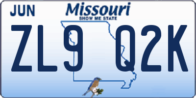 MO license plate ZL9Q2K