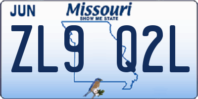 MO license plate ZL9Q2L