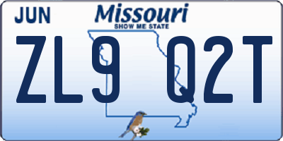 MO license plate ZL9Q2T