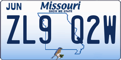 MO license plate ZL9Q2W