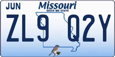MO license plate ZL9Q2Y